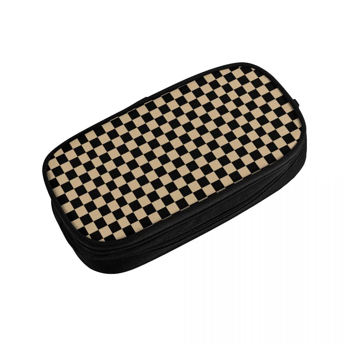 Custom Black And Tan Brown Checkerboard Cute Pencil Case Girls Boys Large Capacity Tartan Plaid Pencil Box School Supplies