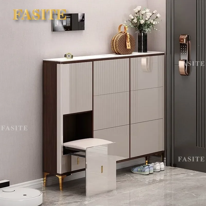 For 17cm Ultra Narrow Shoe Cabinet Light Luxury Tipping Bucket Entryway Shoe Changing Stool Integrated Storage Modern Home