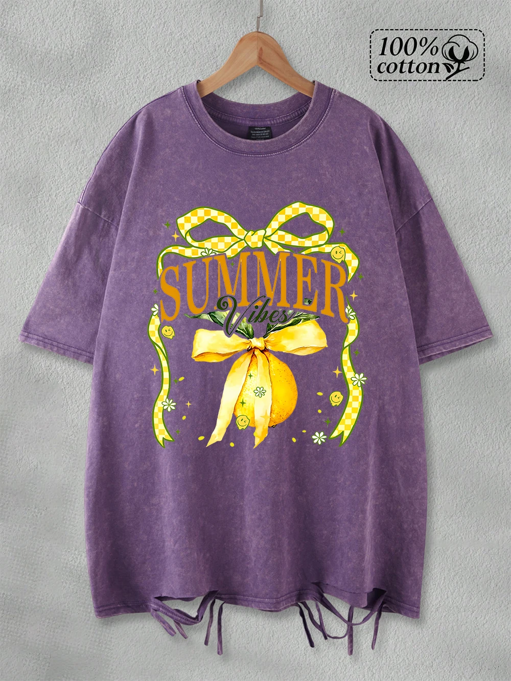 

Oversized Washed T-Shirts Womens Cotton Summer Vibes Lemon Prints T Shirt Hip Hop Comfortable O-Neck Tops Casual Womans Clothes