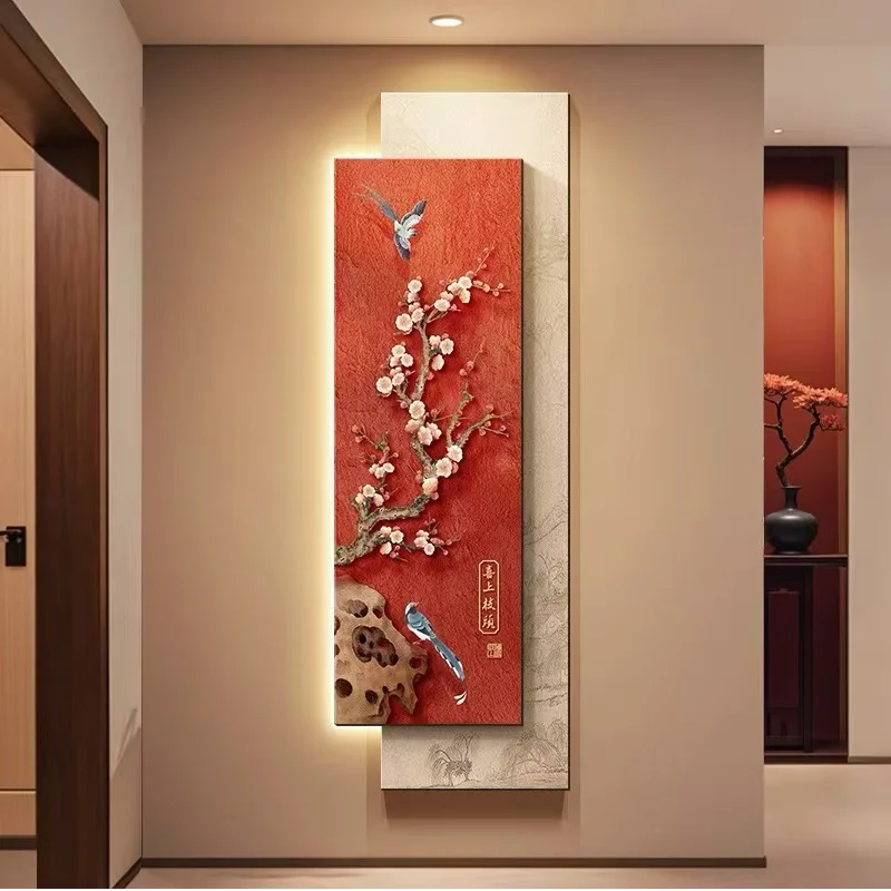Birds Corridor Background Wall Shining Light Emitting Diode Painting New Chinese Style Foyer Art Home Decoration Painting