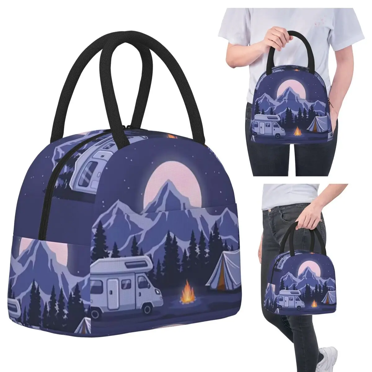 

Happy Campers Lunch Bags Insulated Bento Box Portable Lunch Tote Resuable Picnic Bags Thermal Bag for Woman Children Travel