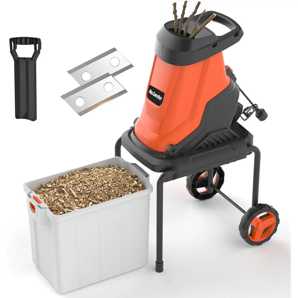 

15-Amp Electric Wood Chipper Shredder, 50L Bin, 1.8-Inch Cut, 15:1 Reduction Ratio