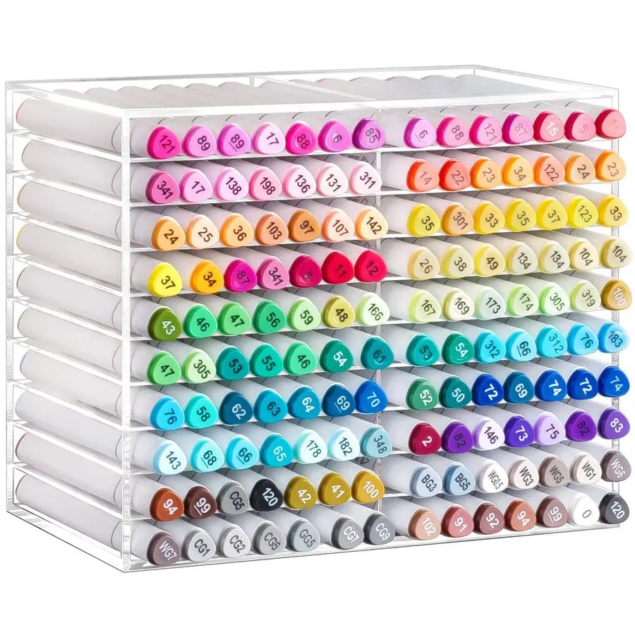 

Horizontal Marker Organizer for 140 Markers, Acrylic Large Art Marker Storage Rack for Desk, Drawing Marker Organizer, Vertical