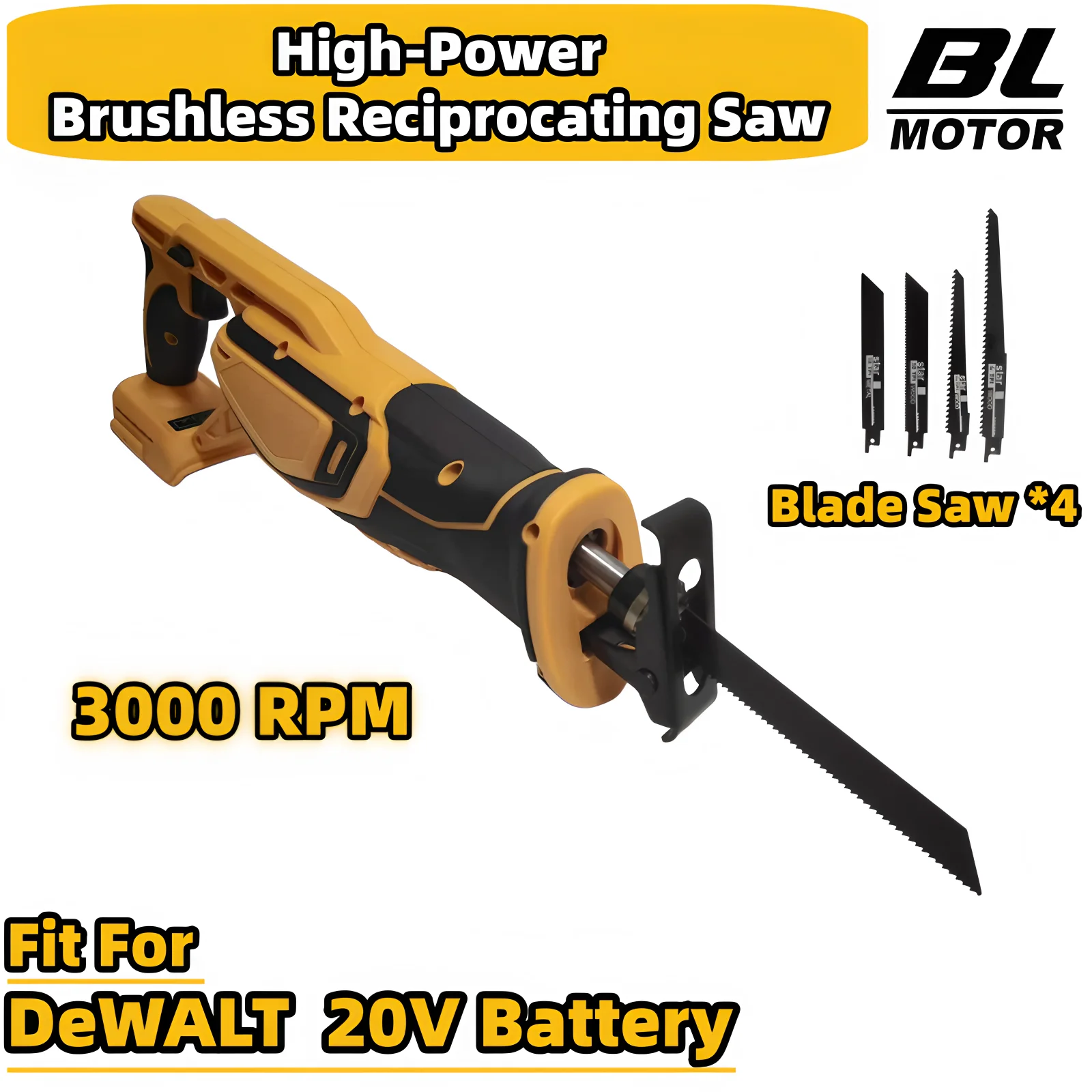 

Brushless Reciprocating Saw 3000RPM High-Power Cutting Saw Electric Saber Saw Cutting Machine Power Tools For DeWALT 20V Battery