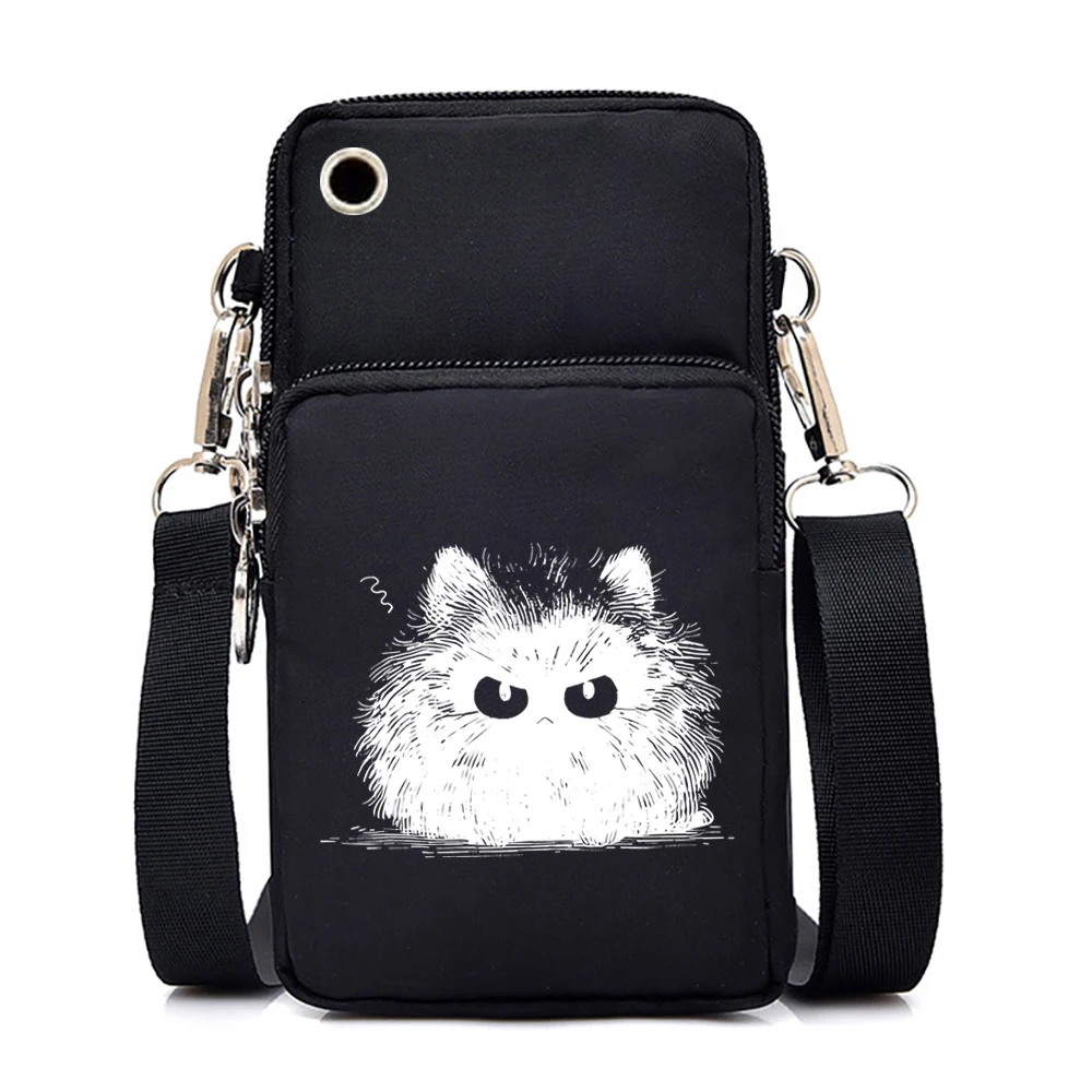 Women Mini Mobile Phone Bag Cartoon Craze Cat Print Purses and Handbags Anime Animal Kitten Men Tote Bags Small Crossbody Bags