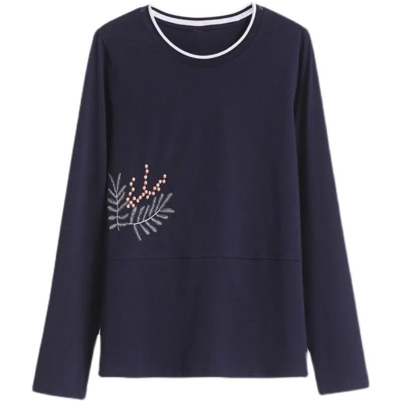 Long-sleeved Pure Cotton Loose T-padded Women's 2025 Autumn and Winter New Style Fashion Top Base Shirt