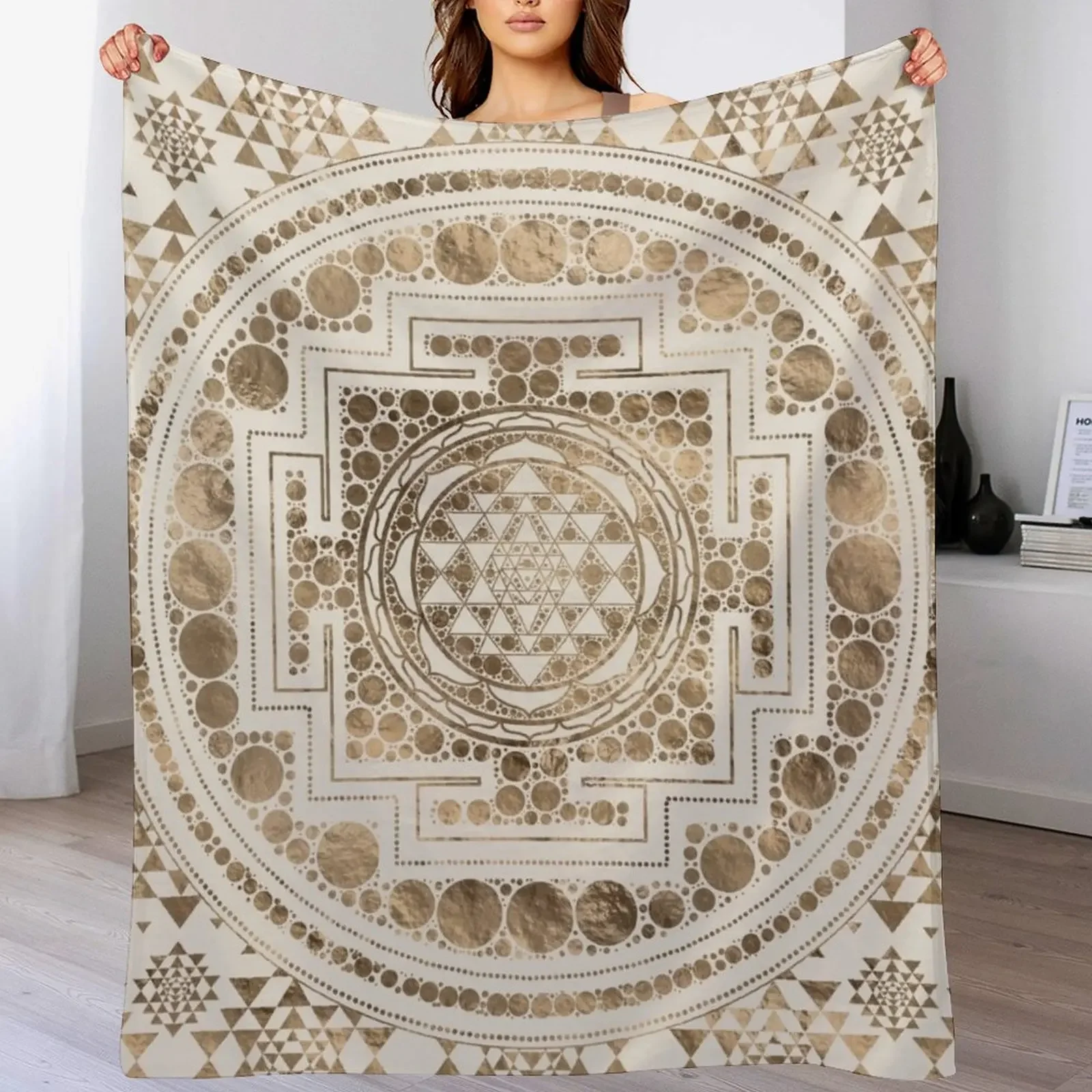 

Sri Yantra / Sri Chakra Pastel Gold Throw Blanket Personalized Gift for babies Plush Designers Blankets