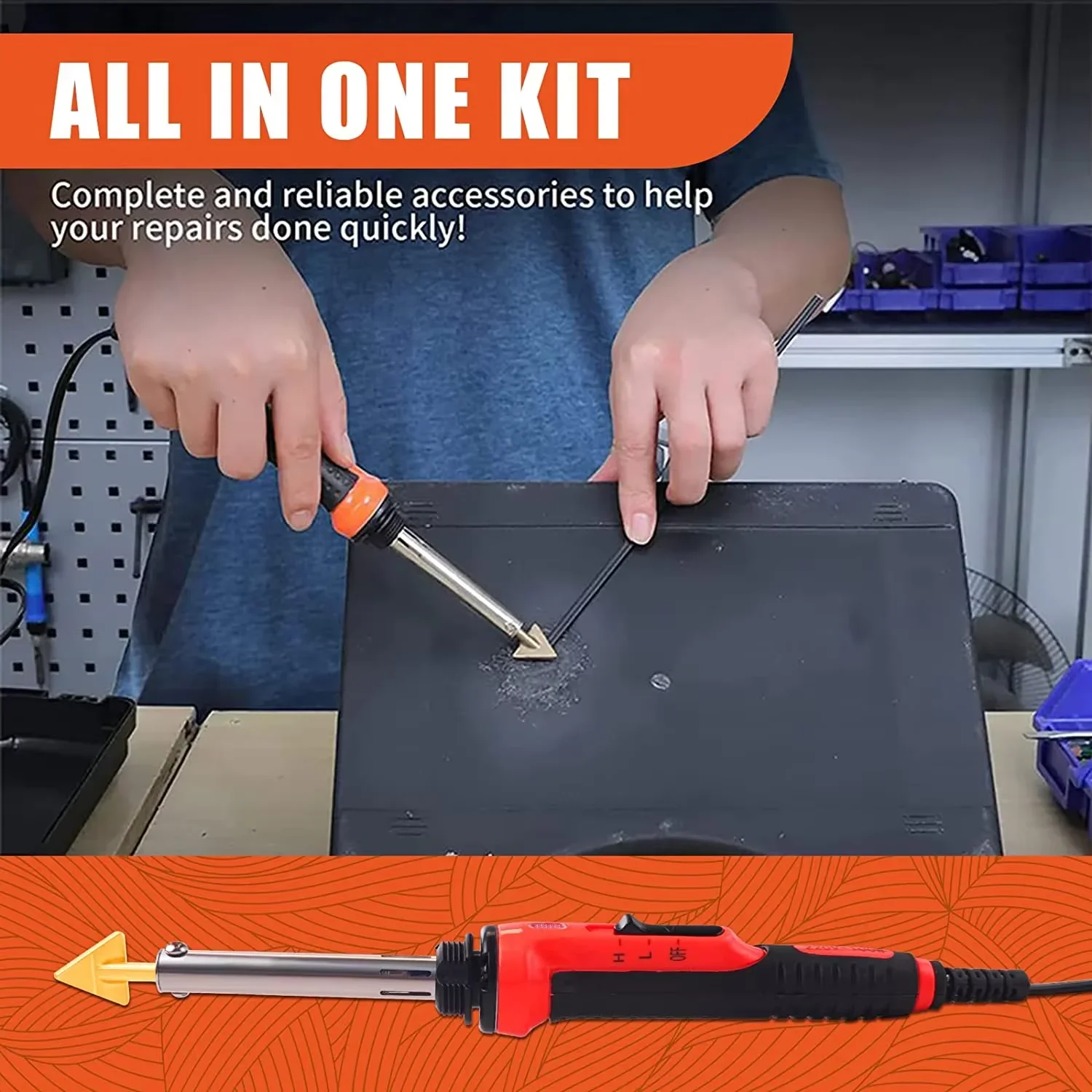 Pro Plastic Repair Soldering Iron 220V/110V for Car Bumper & Damaged Plastic Temperature Adjustable Include PP/PE/ABS/PVC Solder - view 6