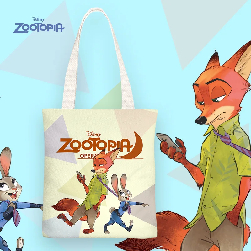 Disney Judy Hopps & Nick Wilde Canvas Bag Large Capacity Cartoon Student Shoulder Bag Portable Environmentally Friendly Shopping