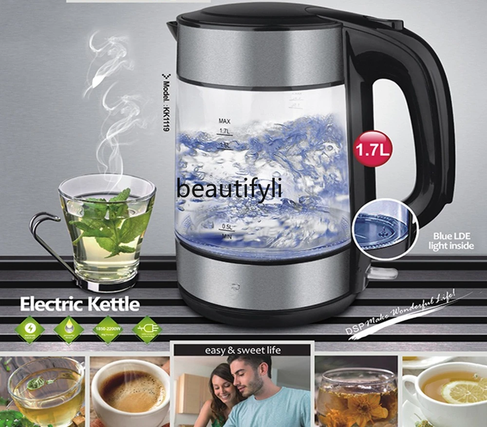 Bollitore in vetro al silicio Gaopeng bollitore in vetro di grande capacità da 1,7 litri bollitore con spegnimento automatico