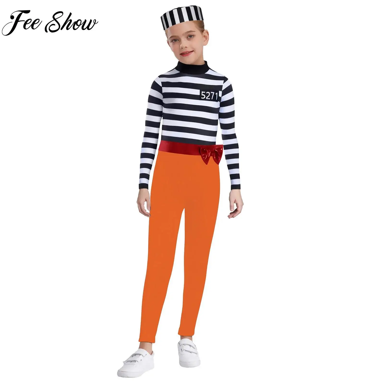 

Girls Prisoner Cosplay Costume Festival Fancy Party Halloween Jailbird Inmate Costume Two Piece Suit Prison Overalls Uniform