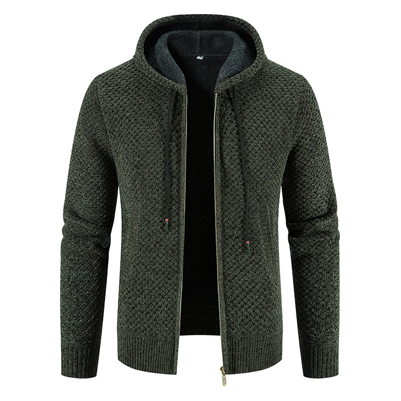High Quality Winter Men Cardigan Sweater Thick Warm Hooded Casual Sweatercoat Mens Solid Zipper Knitted Cardigan Sweaters Men