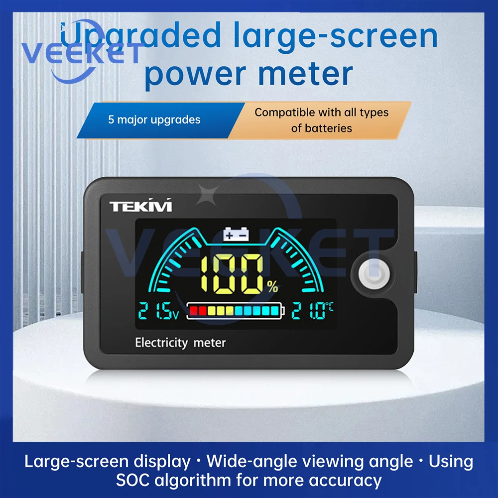 DC 8-100V LCD Digital Battery Capacity Indicator Voltmeter 12V 24V 48V 72V Ternary Lithium Iron Acid Battery with Temperature
