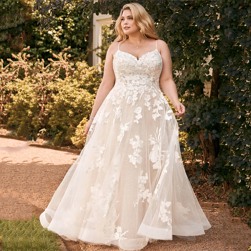 Abiti da sposa pastorali per donna senza spalline abito da sposa senza schienale Applique a-line elegante Vestido De Noiva Plus Size