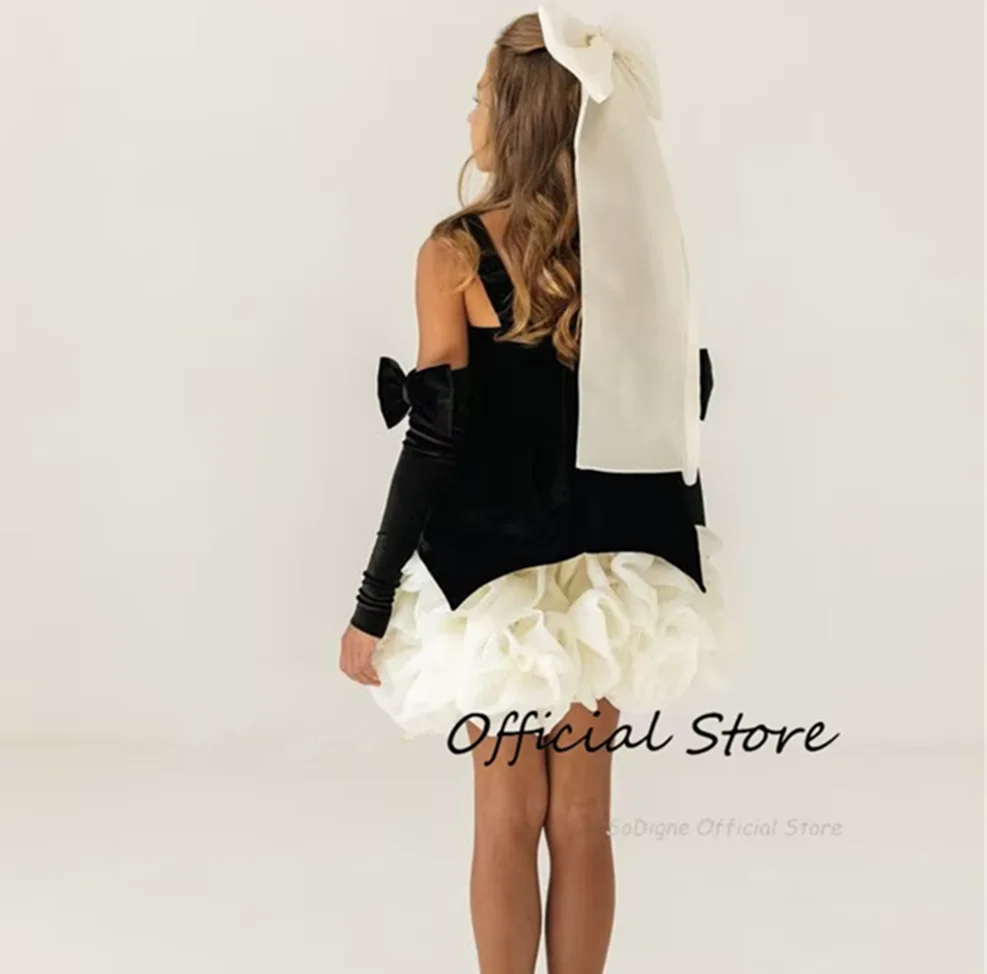 A-line Mini Flower Girl Dress Detachable Sleeves Ruffles Velvet Skirt Girls Party Dresses 2025 Kid Gown Customized