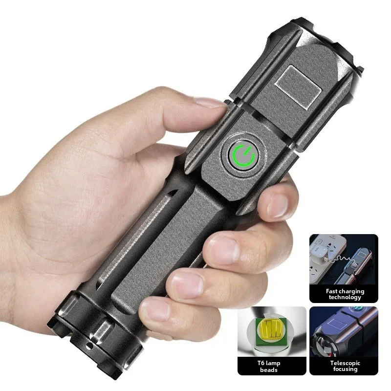 Cross-border lighting convenient rechargeable long-range ABS strong light focusing flashlight outdoor mini LED multi-function...