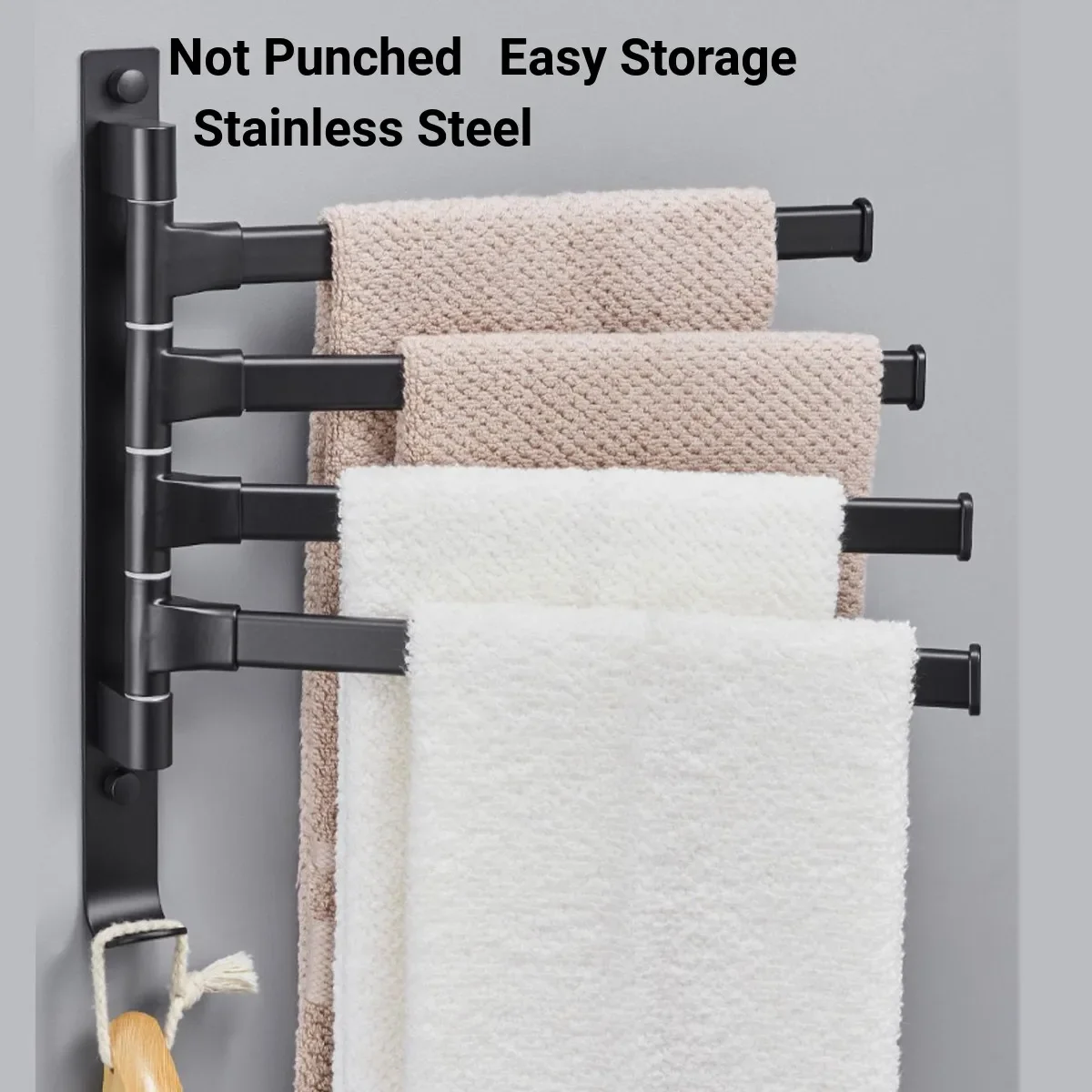 4 Layer Rotatable Towel Rack Matte Black Bathroom Collect Holder Bar Wall Mounted Punch Free Shelf Aluminum Wiht Hook Toilet Rod