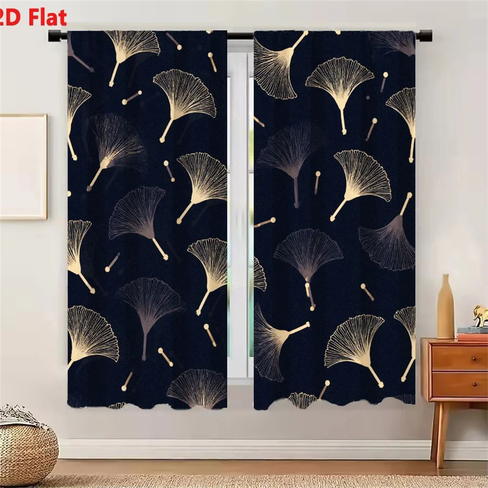2Pcs Curtains 2D Flat Seamless Pattern With Stylized Ginkgo Leaves In Varying Gold Light Brown Shades And Small Pin - Like Eleme