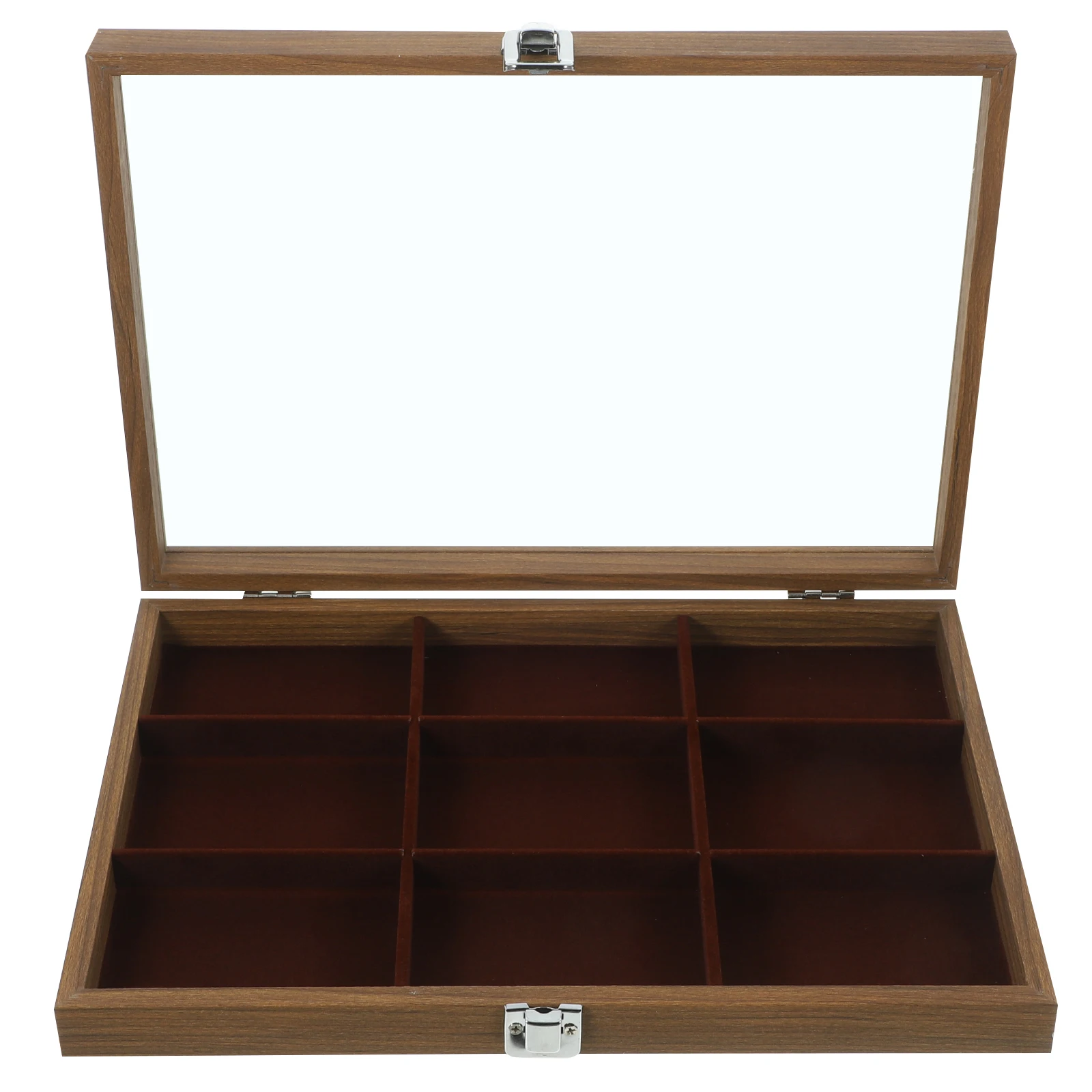 

Vintage Style Box Glass Lid Multi Grid Multi Grid Jewelry Box Storage Organizer Travel Portable Jewelry Container