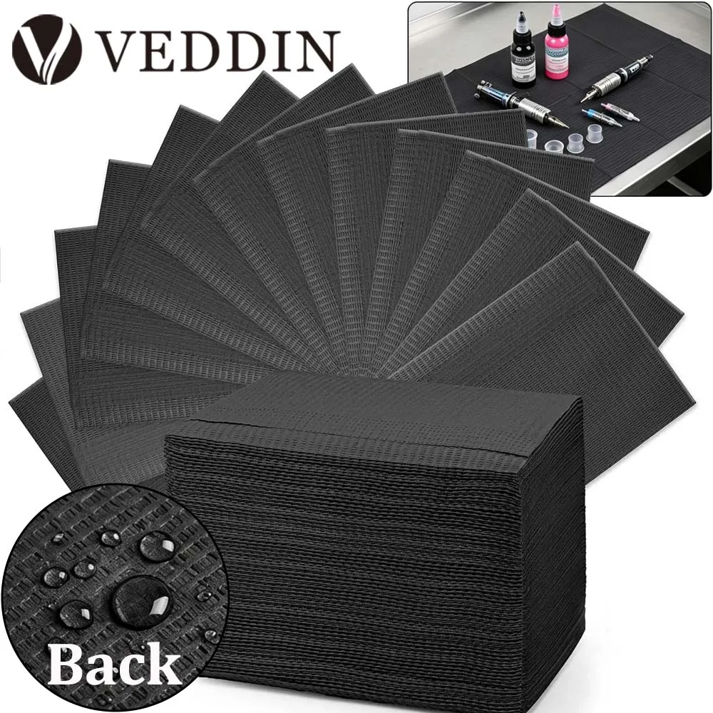 125/100/50/5pcs Tattoo Clean Pad Disposable Waterproof Black Tattoo Dental Bibs Covers Cleaning Wipes Napkin Tattoo Accessories