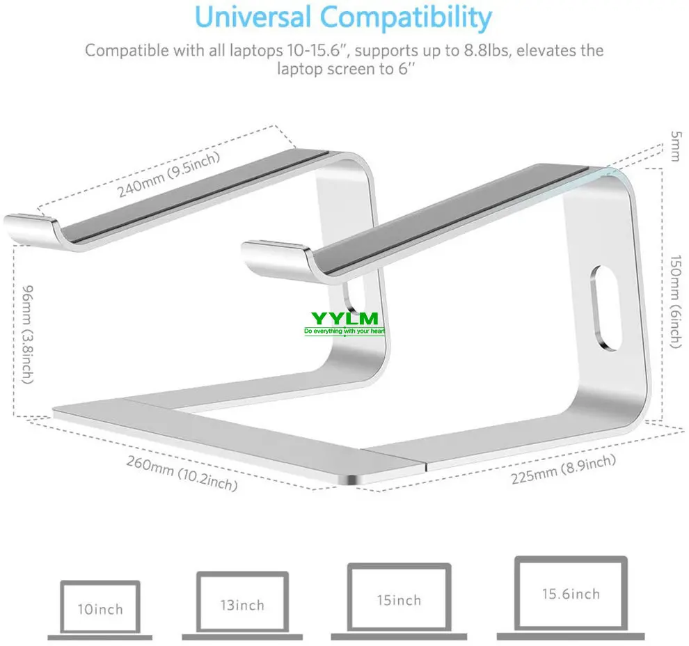 YYLM Ergonomic Aluminum Laptop Mount Computer Stand Compatible Detachable Laptop Riser Notebook Holder For MacBook 10-15.6\