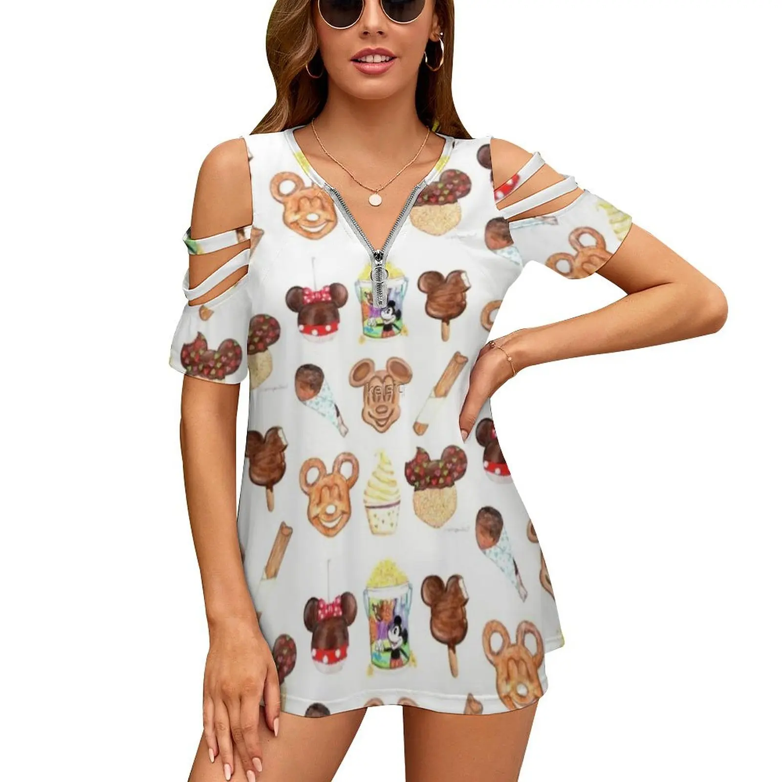 Snack Goals New Fashion Zip Off Shoulder Top Short-Sleeve Women Shirt Kelsiq Kelsiquicksall Kelsi Quicksall Theme Park Snacks