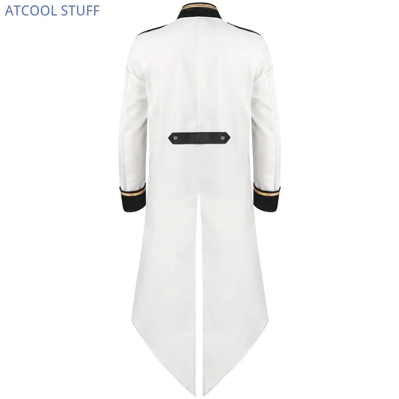 Military Medieval Men Costume White Sailor Officer Cosplay Jacket Trench Coat Victorian Renaissance Style Clothing S-4XL