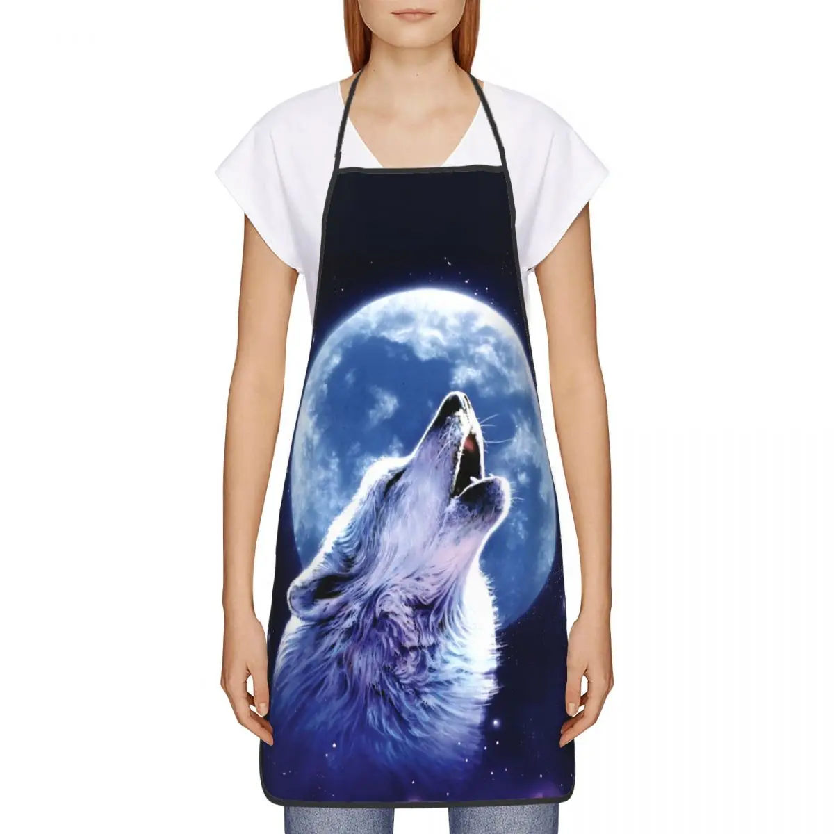 Unisex Call Of The Wolf Bib Apron Adult Women Men Chef Tablier Cuisine for Cooking Kitchen Painting