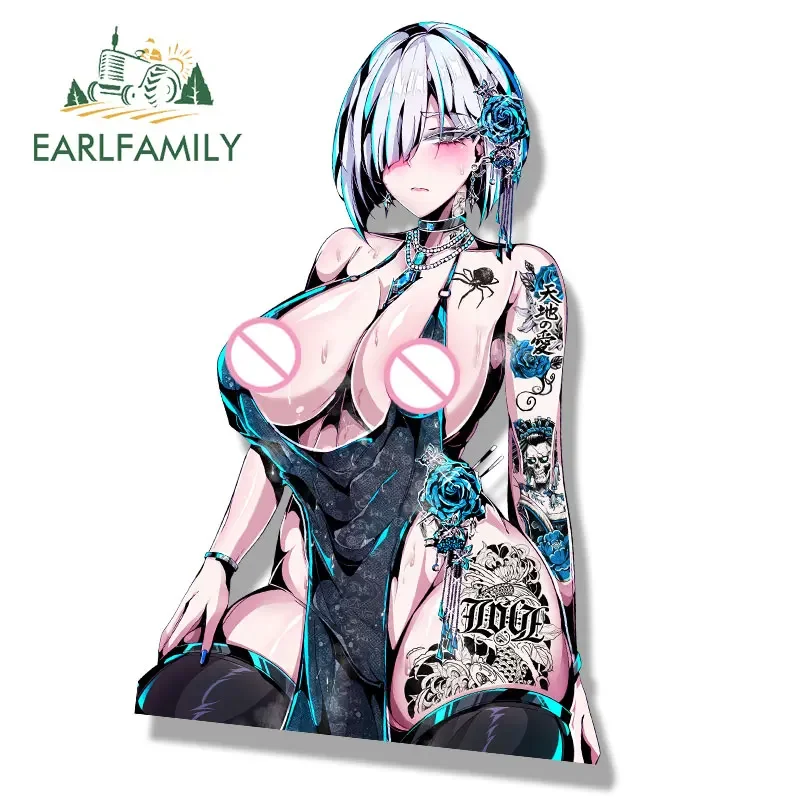 EARLFAMILY Cheongsam Fiona Frost Fanart Car Sticker Anime Sketch Waifu Decal JDM Gyaru Girl Peeker Sticker Car Wrap