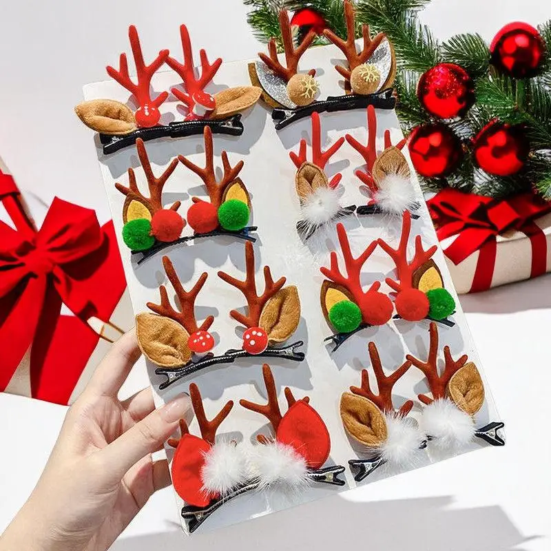 2 Pz/set Carino Corna Di Natale Clip di Capelli Alce Babbo Natale Tornante Ornamenti Di Natale Buon Natale Decor Regalo Per Le Ragazze Accessori Per Capelli