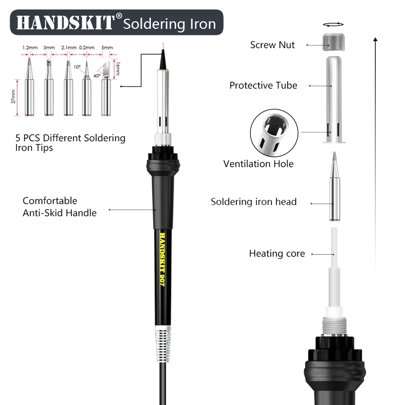 Handskit STC Soldering Station 100-500 Degree OLED Display 4Pin Temperature Controll With Soldering Wire Iron Tips Welding Tools