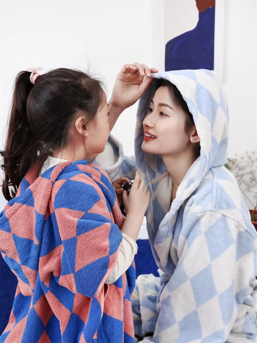 

Kids Diamond Cotton Bathrobe Yarn Dyed Kids Button Cloak Beach Wearable Bathrobe Adult Bathroom Absorbent Bathrobe Towel