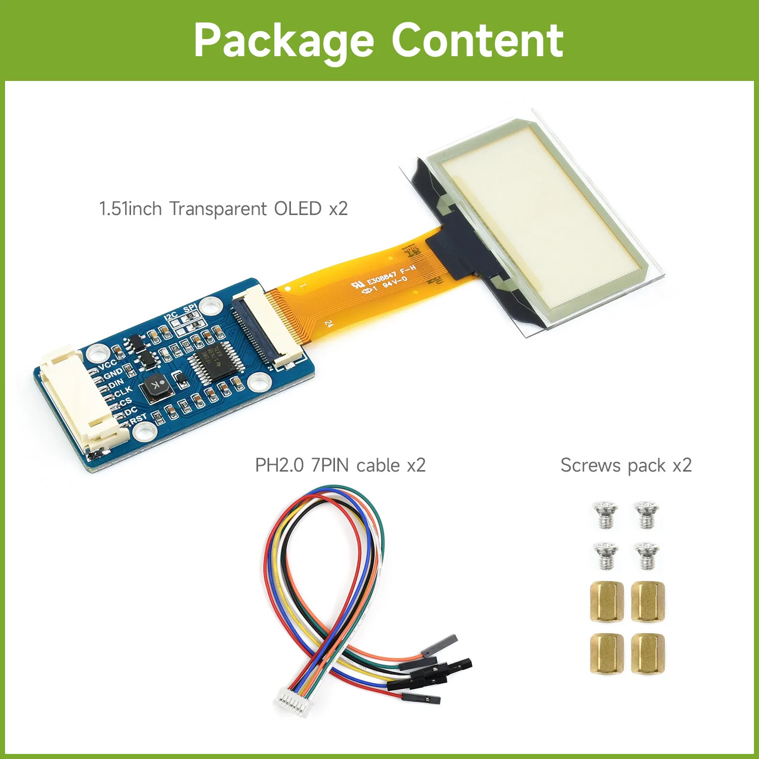 Waveshare 1.51inch Transparent OLED 128x64 Resolution SPI I2C Light Blue Color Display for Raspberry Pi