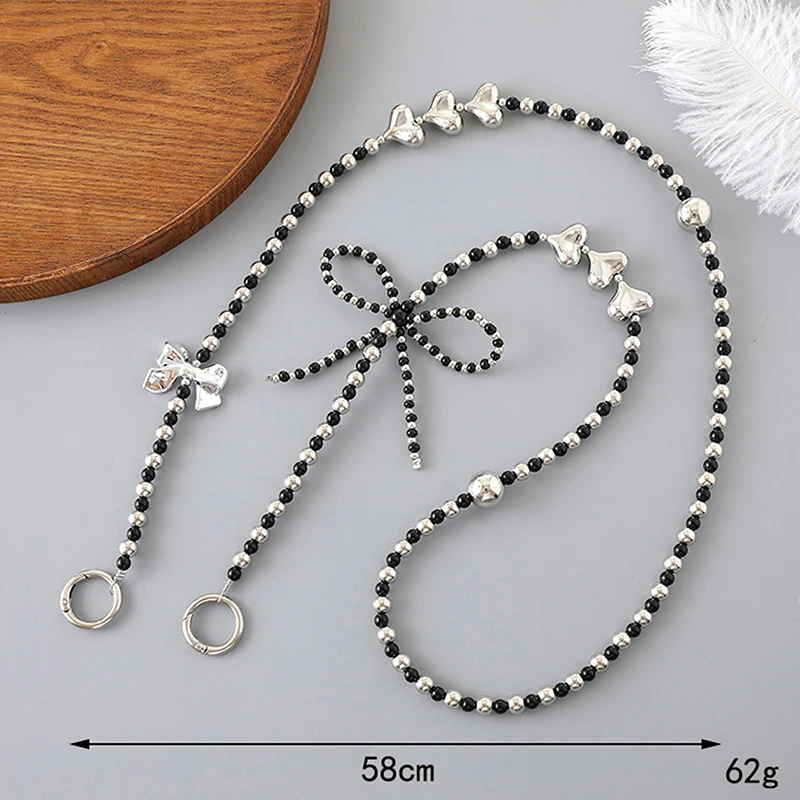 

Korea Cute Silver Love Heart Beads Diagonal Bag Chain Cell Phone Chain Pendant Lanyard Outdoor Anti-lost Backpack Accessories