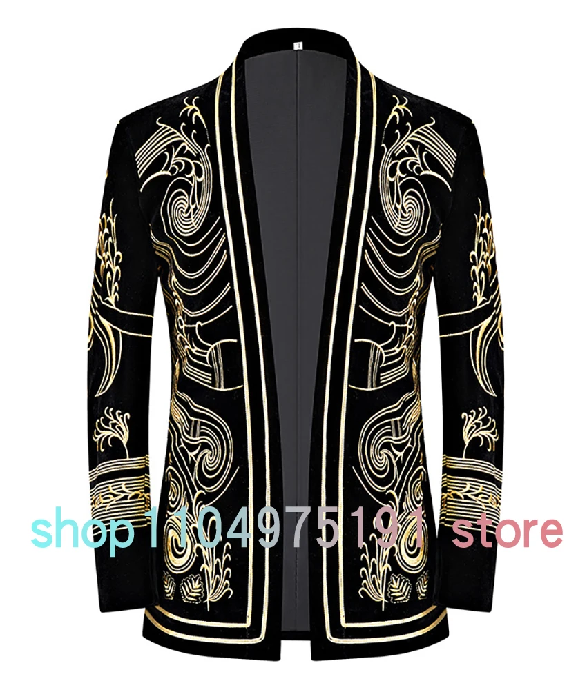 New European and American fashion men's heavy embroidery suit jacket, slim fit casual tuxedo, singer stage performance outfit.