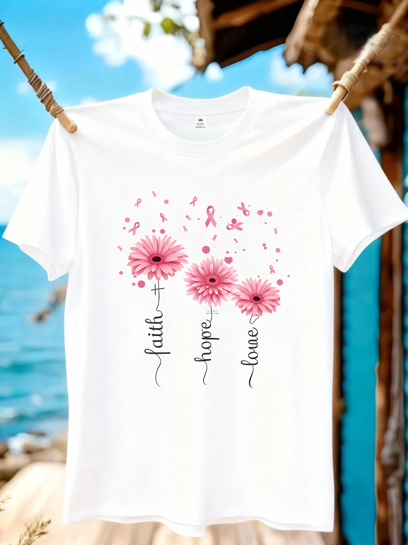 

【WZM10918】Three flower print plus size women's round neck summer casual short sleeved street fashion versatile plus size T-shirt