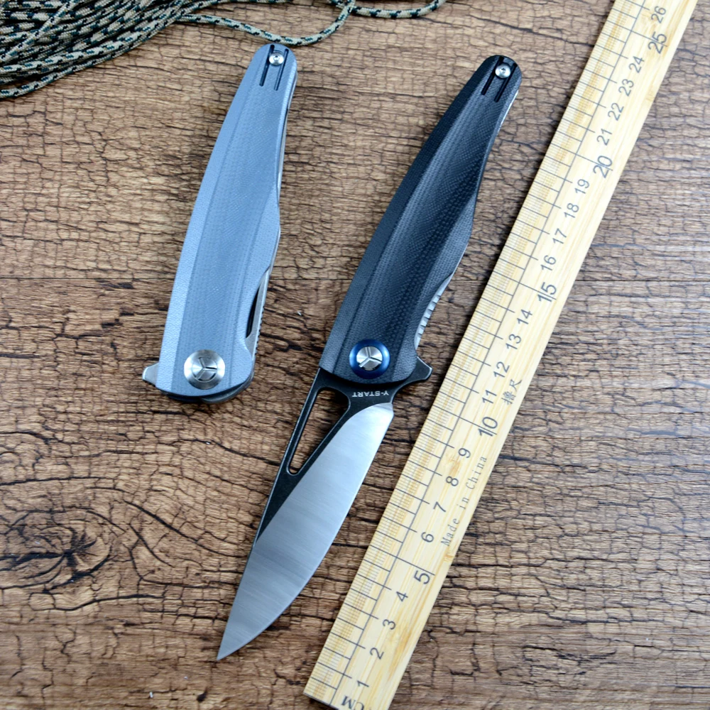 

Y-START Folding Knife D2 Steel Blade Flipper ]G10 Handle Gift Hunting Outdoor Knives Fast Open