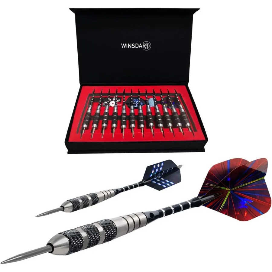 

Professional Metal Darts Set with Nonslip Iron Barrel and Aluminum Dart Shafts for Steel Tip Dartboard Gameplay Includes Extra