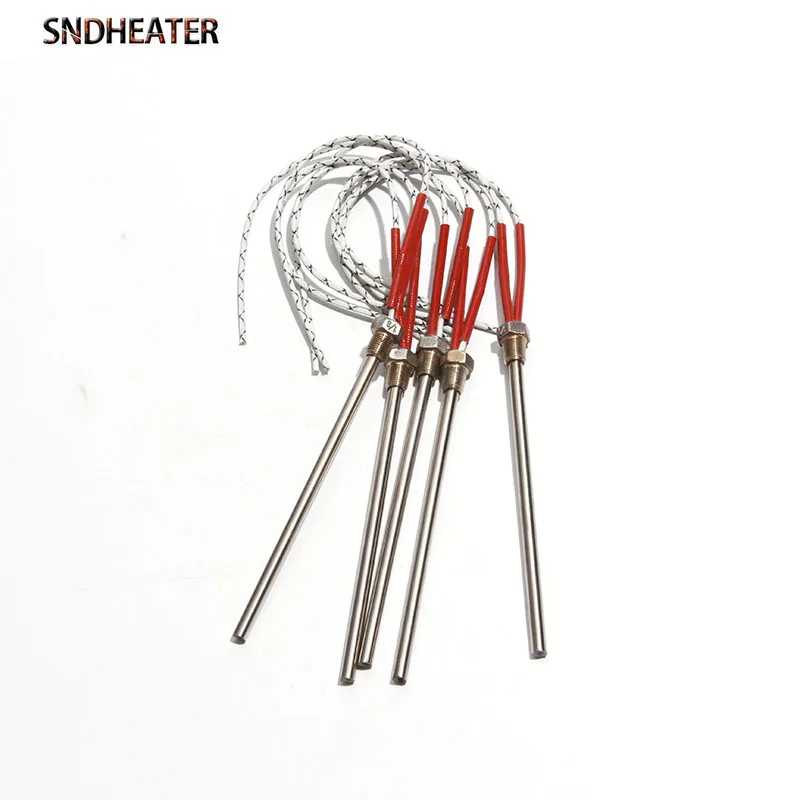 SNDHEATER 1pc 110V/220V/380V Threaded Single Head Heating Pipe 304SS DN6 G1/8 10mm BSP Thread Cartridge heater 6x300-600mm Tube