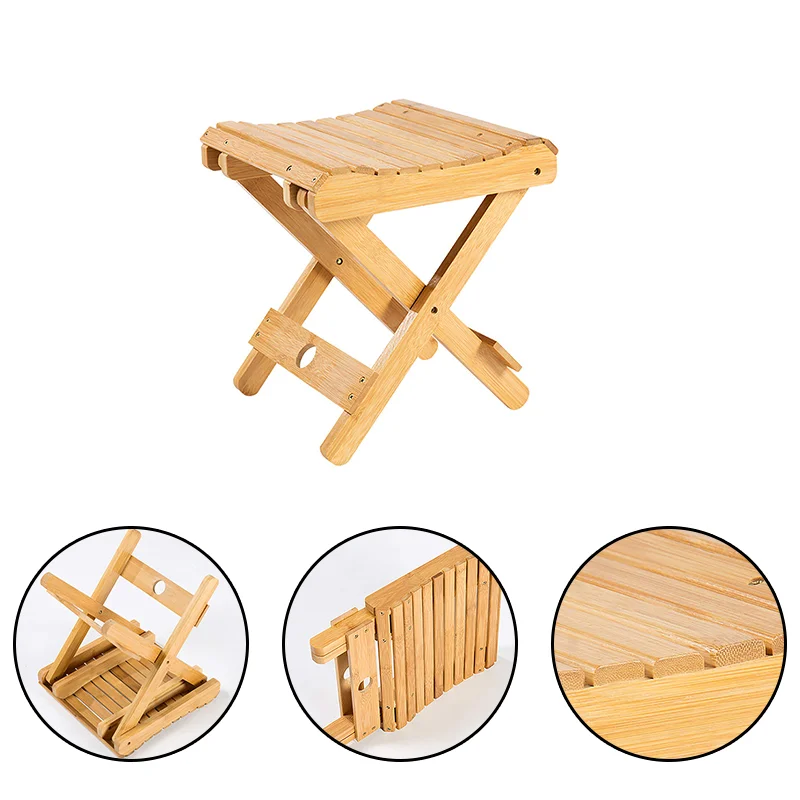 1pc bamboo, wood. Portable Folding Bamboo Chair - Collapsible Stool for Beach, Fishing, Shoe Changing & Home Furnishing