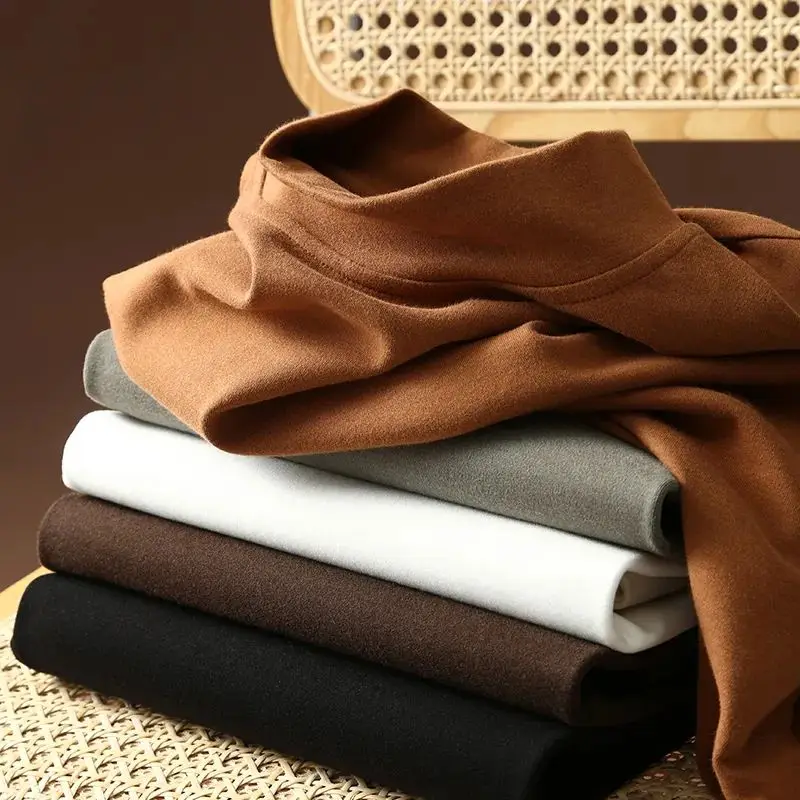

Smooth Cotton Cashmere Long Sleeve T-Shirt Men's Autumn Winter Half High Collar Color Base Shirt Youth Casual Fashion