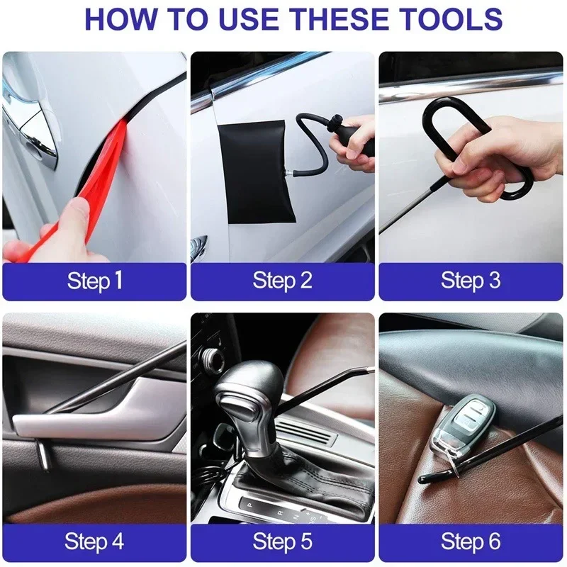 Auto Wedge Pump Locksmith Thickened Door Repair Air Cushion Emergency Car Open Unlock Tool Kit With Long Reach Grabber