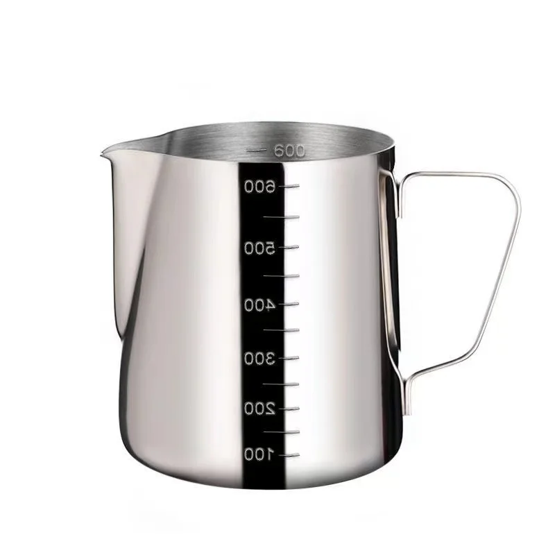 For coffee latte cup 350ml 600ml fancy coffee latte tank with graduated tip stainless steel milk tank thickeneds