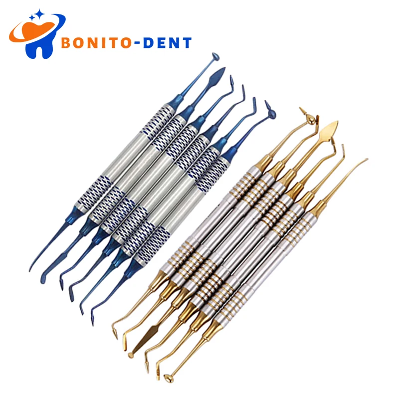 

6Pcs Dental Instrument Composite Resin Filling Spatula Titanium Plated Head Resin Filler Restoration Kit Dentist Tools