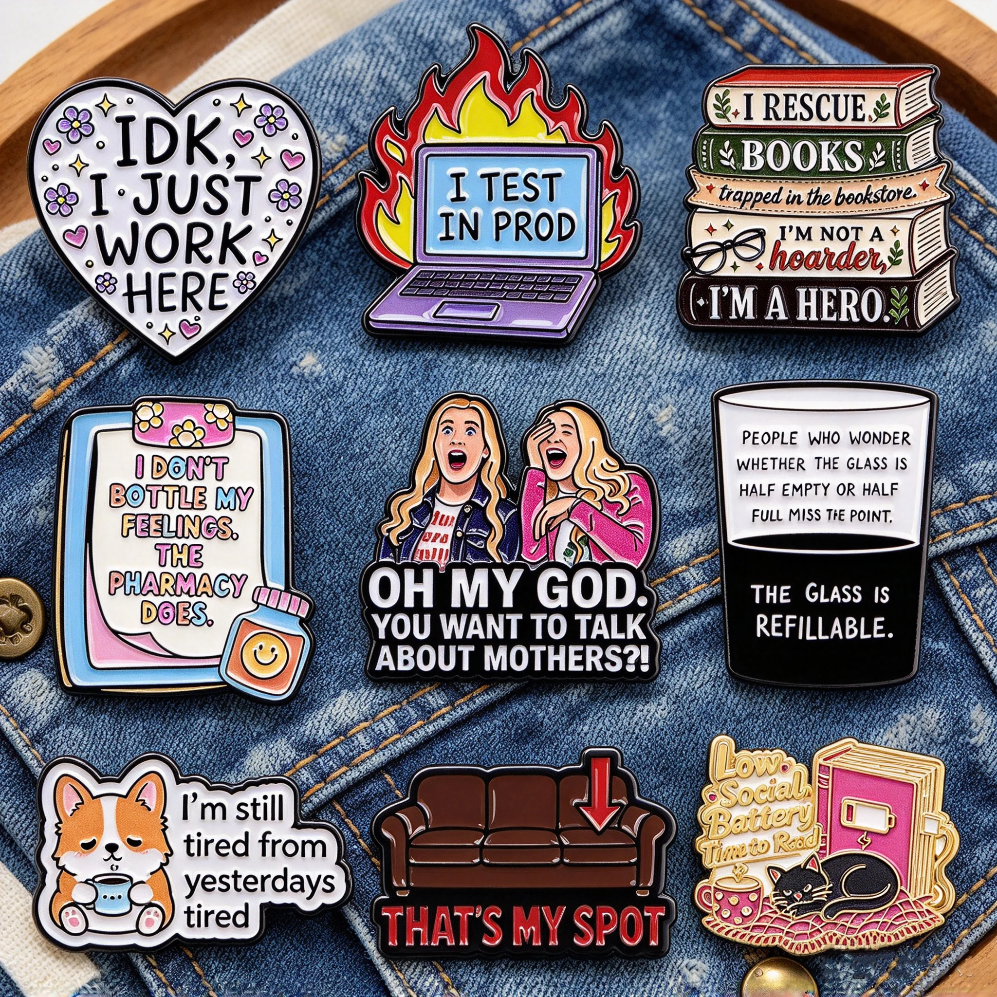 Book Sofa Creative Quotes Enamel Pin TV Show Brooch Pines Lapel Pins Badge on Backpack Costume Accessories Jewelry Friends Gift