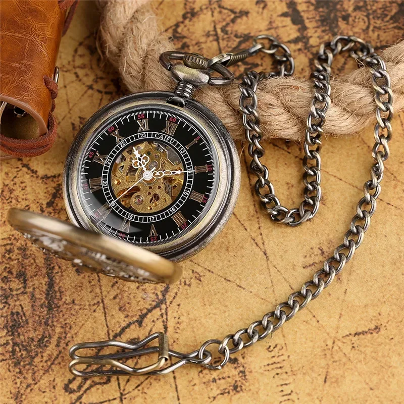 Exquisite Phoenix Pocket Watch Men Women Automatic Mechanical Movement Watches Pedant Chain Clock Roman Number Dial Reloj Gift