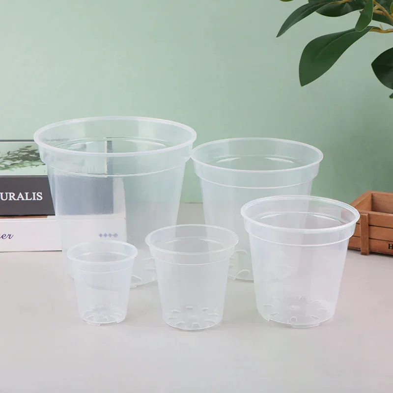1Pc Round Plastic Planter Pot Orchid Nursery Container Planter Container Transparent Orchid Container Round Starting Pots