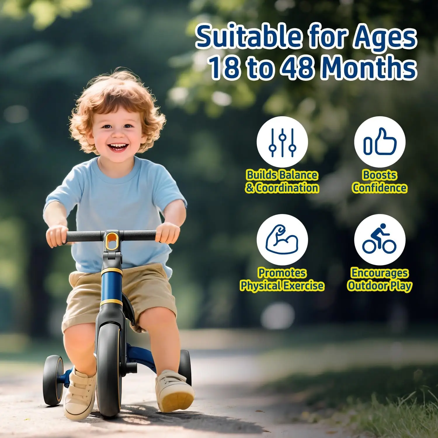 Rowerek biegowy 5 w 1 dla dzieci, trójkołowiec dla maluchów w wieku 1-3 lat, zabawka do jeżdżenia dla dzieci w wieku od 18 miesięcy do 4 lat, rower na prezent do użytku na zewnątrz i wewnątrz, do ogrodu.