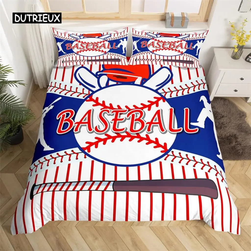 

Baseball Duvet Cover Polyester Sports Theme Bedding Set King Baseball Gaming Geometry Stripe Quilt Cover For Ball Lover Boy Girl