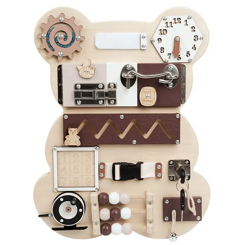 لوحة ألعاب الدب الخشبي من Early Eon ملحقات ذاتية الصنع لوحة Busng l أجزاء مونتيوري بلون الخشب للأطفال فوق 3 سنوات... #5